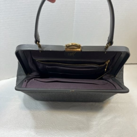 VTG Morris Moskowitz Gray Fabric Patent Handbag w/Coin Purse Handbag 11x 5x7.5" - Picture 4 of 13